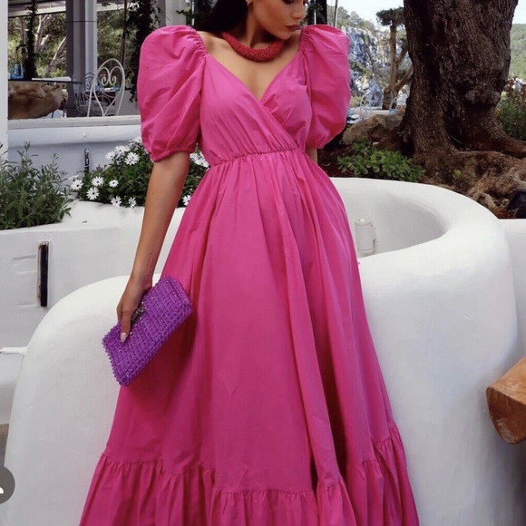 Zara Dresses & Skirts - ZARA Puff Sleeve Poplin Cotton Ruffled Maxi Dress Pink Size XS NWT